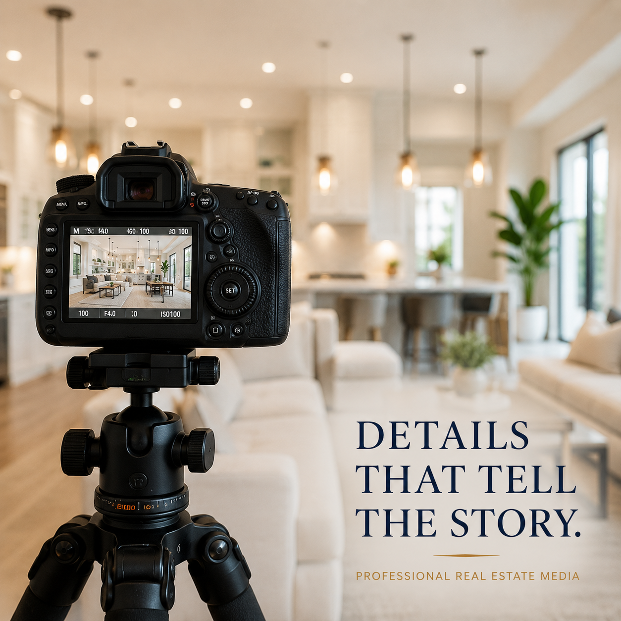 Professional real estate photography camera inside a luxury home