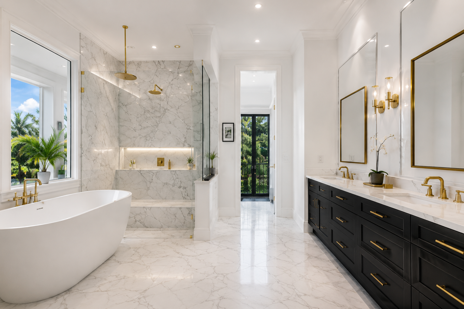 Luxury marble bathroom real estate photography