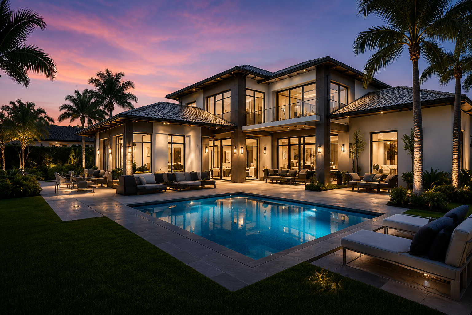 Luxury South Florida estate pool twilight photography
